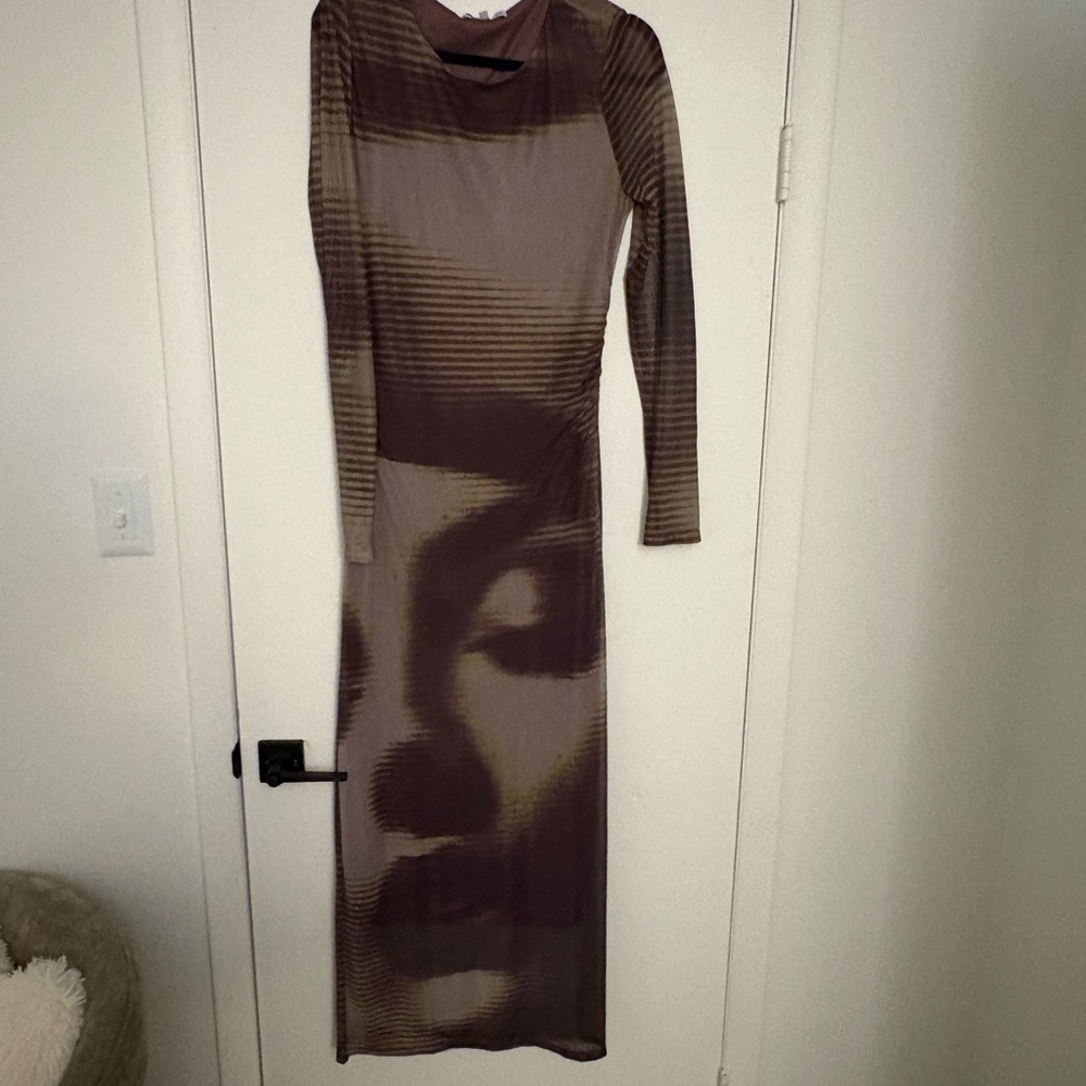 Brown Tan Bodycon Long Sleeve Cocktail Dress